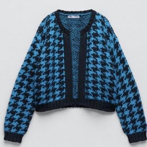 Blue and Black Houndstooth Women's Sweater
